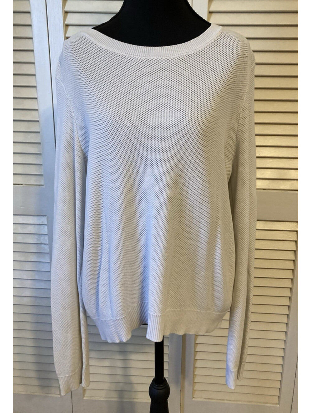 Eileen Fisher Tencel Knit White Sweater Top Sz M Lagenlook Minimalist Coastal